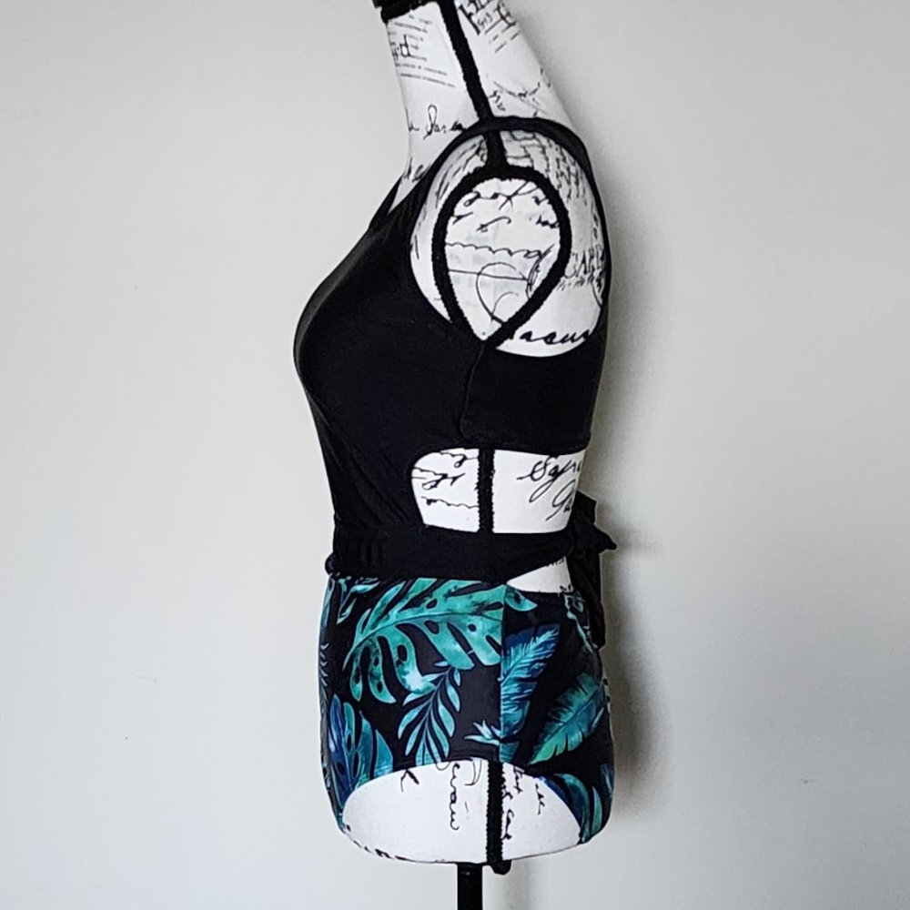 Black Tropical One Piece Swimsuit - Picture 6 of 8